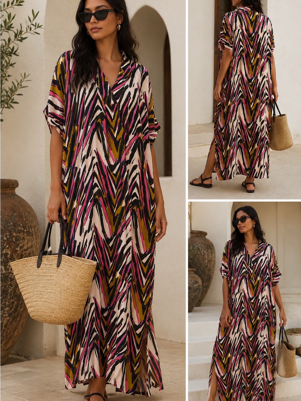 Bel Kazan Anthro Printed Kaftan Dress Boho Resort Beach Vacation Cover Up Bali S